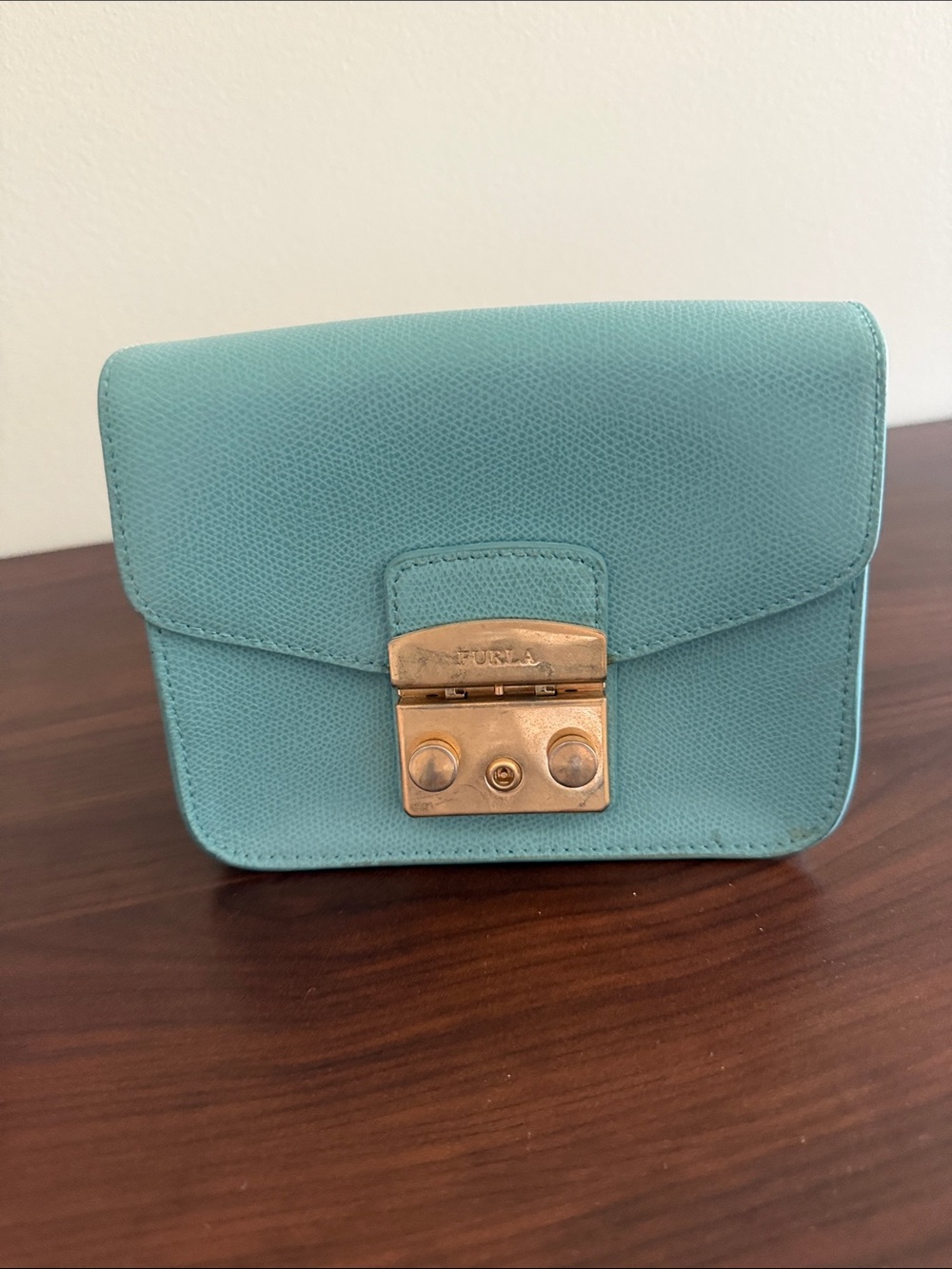 Furla Aqua Leather Crossbody with Gold-Tone Lock